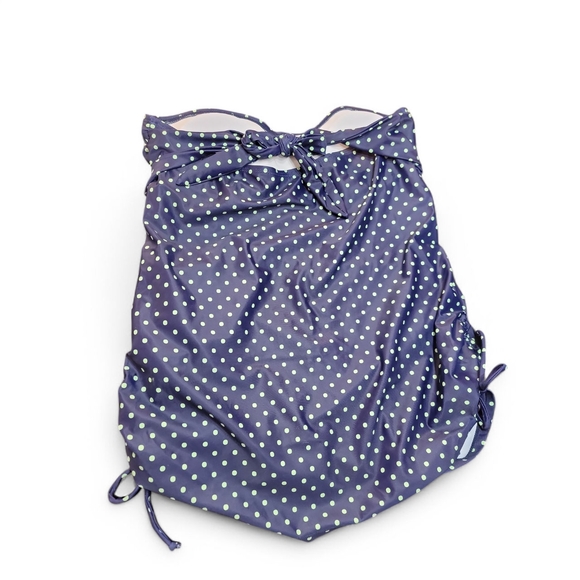 Modlily Retro One Piece Swimsuit Navy W/ Green Polka Dots Lined Tie In Back 12 - Picture 5 of 7